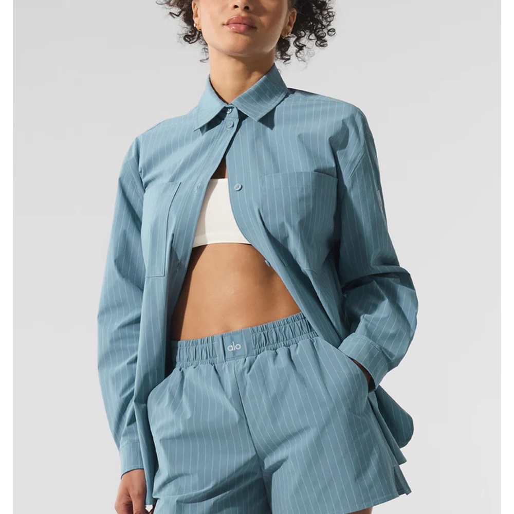 ALO Yoga Blue Pinstripe Set size S